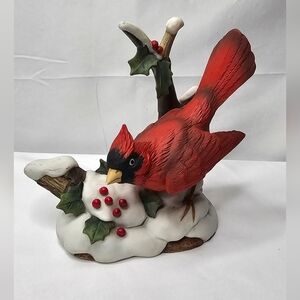 RARE vintage Cardinal On Snowy Bench Andrea By Sadek #7178 Sculpture 1984